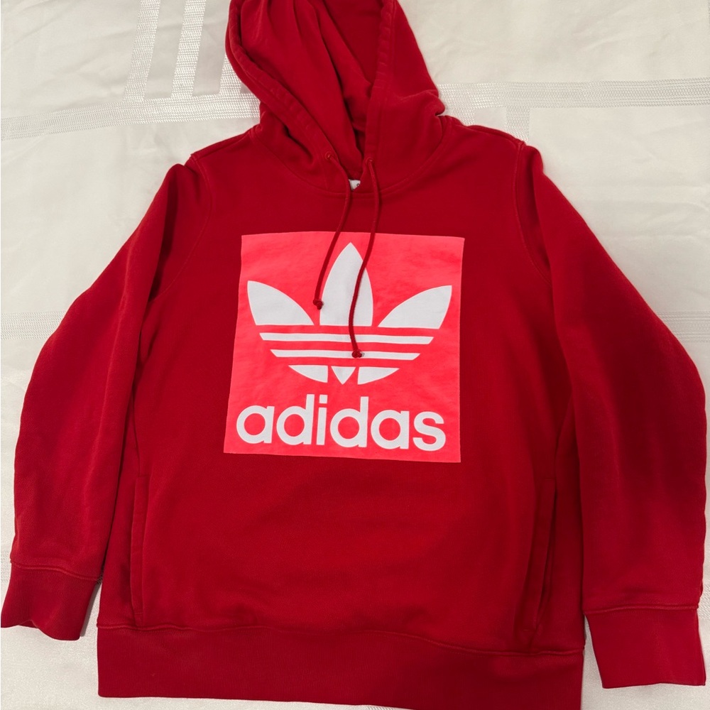 adidas Red Pullover Hoodie with White Trefoil Logo